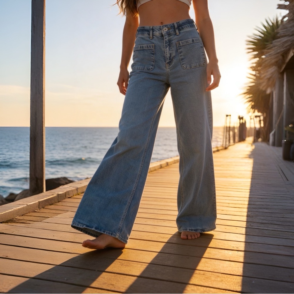 abercrombie kids Light Blue Wide-Leg Jeans I-0325